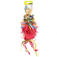 Avi One Bird Toy Raffia Pom Pom With Wooden Beads 22424