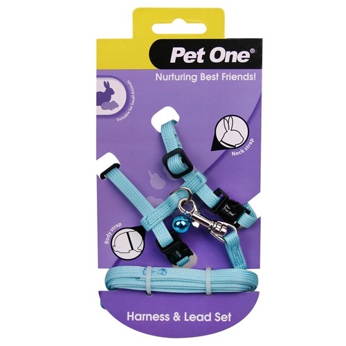 Pet One Leash & Harness for Rabbit Guinea Pig Ferret Aqua Colour 49231AQ